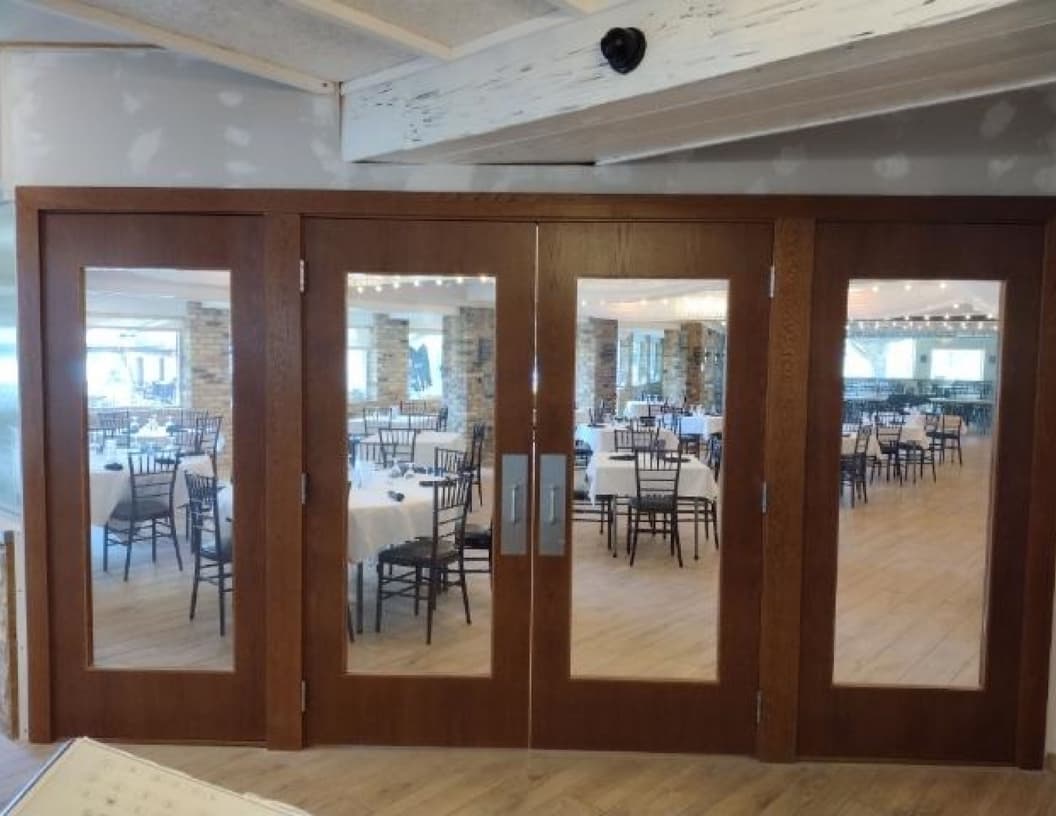 Commercial wood door installation for a business entrance — quality craftsmanship